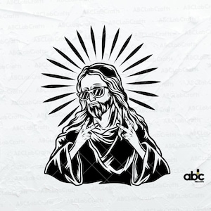 Cool Jesus Svg File | Christ Clipart | Easter Sunday Shirt | Lord on Shades Svg | Hippie Jesus Png Eps Files for Cricut Silhouette Printable