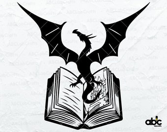 Dragon Book Svg File | Halloween Svg | Mystical Svg | Book Lover Svg | Librarian Svg | Png DXF Jpg Eps File for Cricut Silhouette Printable