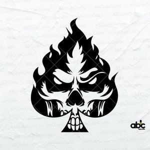 Pocket Aces Skull Svg File / Ace Skull Svg / Playing Cards Svg / Flaming Card Svg / Png DXF Jpg Eps File para Cricut Silhouette Imprimible