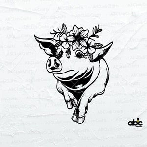 Cute Pig Farm Svg | Pig Flower Wreath Svg | Flowers Svg | Pig Floral Svg File | Pig Clipart | Pig Svg | Pig with Flowers Svg | Cutfiles