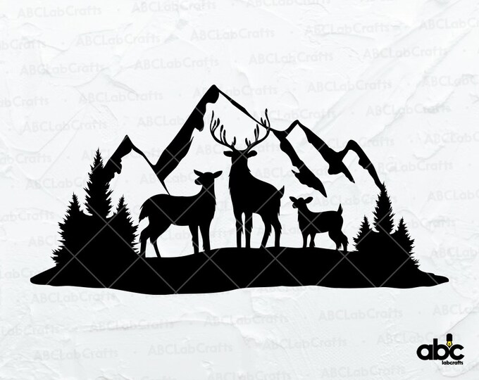 Deer Family SVG File, Deer SVG Cut File for Cricut, Mountains Svg, Deer ...