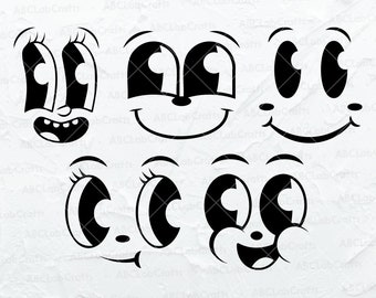 Paquete SVG de cara de dibujos animados / Ojos de dibujos animados Svg / Contorno de cara de dibujos animados / Archivo de corte de ojos de dibujos animados / Archivos Dxf Png Eps para Cricut Silhouette imprimible