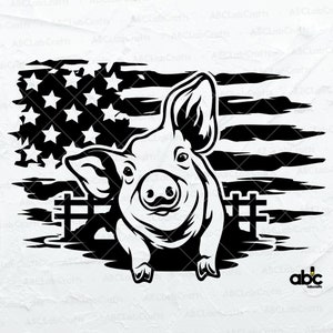 USA Pig Scene Svg File / Farm Animal Svg / Farm Life Svg / Pig Clipart / Farm Pig Svg / Png DXF Jpg Eps File per Cricut Silhouette stampabile