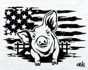 アメリカの豚のシーン SVG ファイル | 農場の動物 SVG | 農場生活 SVG | 豚のクリップアート | 農場の豚 SVG | Cricut シルエット印刷用 PNG DXF Jpg Eps ファイル