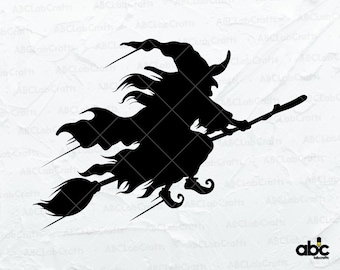 Flying Witch SVG File | Wicked Witch Broomstick | Witch Svg File for Cricut | Witch on Broom Svg | Flying Witch Silhouette | Halloween Svg