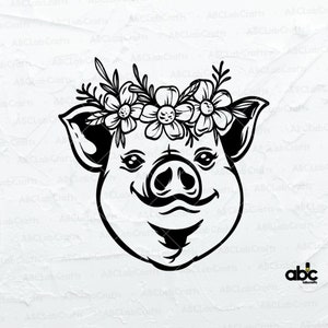 Cute Pig Farm Svg | Pig Flower Wreath Svg | Flowers Svg | Pig Floral Svg File | Pig Clipart | Pig Svg | Pig with Flowers Svg | Cutfiles