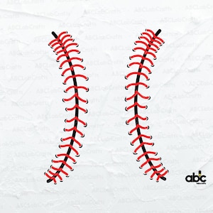 May include: Two red and black baseball stitches, isolated on a white background. The stitches are in the shape of a baseball seam.