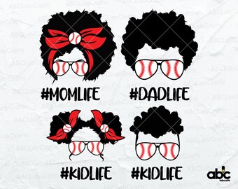 Bundle Afro Fam Life Svg | Mom Life Kid Life Svg | Dad Life Kid Life Svg | Softball Mom Life Svg | Afro Mom Life Svg | Bun Hair Softball Svg