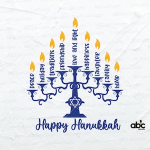 Joyeux Hanoukka Svg Fichier | Menorah Svg | Célébration de la fête juive de Hanoukka | Png DXF JPG Eps Fichier pour Cricut Silhouette Imprimable