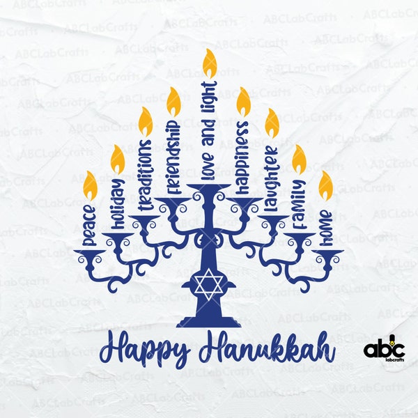Happy Hanukkah Svg File | Menorah Svg | Chanukah Jewish Holiday Celebration | Png DXF Jpg Eps File for Cricut Silhouette Printable