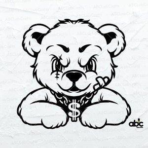 Teddy Bear King Money Bag Svg File / Scar Face Bendaggio Rich Savage Hip Hop Gangster / Png DXF Jpg Eps File per Cricut Silhouette stampabile