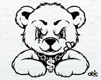Teddy Bear King Money Bag Svg File | Scar Face Bandage Rich Savage Hip Hop Gangster | Png DXF Jpg Eps File for Cricut Silhouette Printable