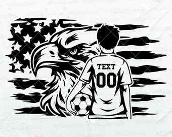 US Eagle Soccer Kid Player Svg Archivo / Imágenes Prediseñadas de fútbol personalizadas / Fútbol Kid Cutfile Dxf Png Eps Archivos para Cricut Silhouette Imprimible