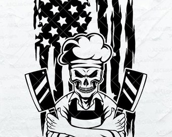 US Chef Skull Svg File | Grill Master Svg | Chef Skull Clipart | Chef Skull Shirt | Chef Dxf Png Eps Files for Cricut Silhouette Printable