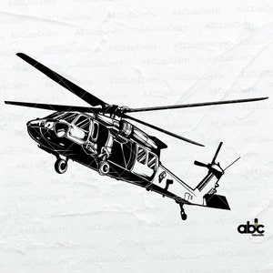 Arquivo Svg de helicóptero Black Hawk | Exército Militar Svg | Helicóptero Svg | Chopper Svg | Arquivo Png DXF Jpg Eps para silhueta Cricut para impressão