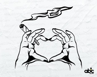 Znak dłoni serca Weed Svg File | Heart Weed Svg | Palenie zioła Svg | Dope Girl Svg | Weed Svg | Cannabis Svg | Marihuana Svg | Palenie jointa