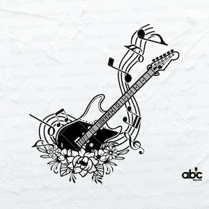 Floral Guitar Svg File | Guitar Instrument Svg | Electric Guitar Svg | Musician Svg | Png DXF Jpg Eps File for Cricut Silhouette Printable