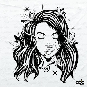 Girl Smoking Joint Svg File | Dope Girl Svg | Rasta Svg | Smoking Weed Svg | Cannabis Svg| Dxf Png Eps Files for Cricut Silhouette Printable