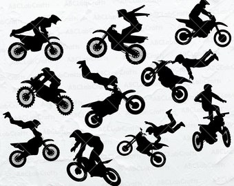 Motorcross-Svg-Bundle | Motorcross Vinyl | Dirt Bike Racing Png | Reiter Silhouette | Dxf Png Eps Dateien für Cricut Silhouette Printable