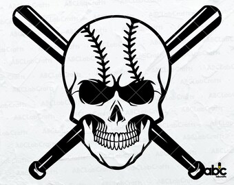 Calavera de béisbol con murciélagos cruzados Archivo Svg / Cráneo Svg / Béisbol Svg / Béisbol Mamá Svg / Dxf Png Eps Archivos para Cricut Silhouette Imprimible