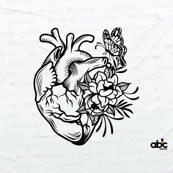 Cardiology Svg File| Anatomical Heart Svg Cut Files for Cricut | Anatomical Heart with flowers Svg | Floral Heart Svg | Png Eps