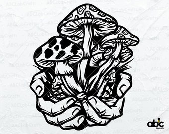 Hand Holding Mushrooms Svg File | Psychedelic Svg | Stoner Svg | Mushrooms Svg | Png DXF Jpg Eps File for Cricut Silhouette Printable