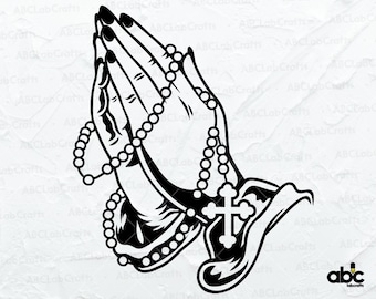 Praying Hands With Rosary Svg File | Praying Hands Svg | Christian Svg | Pray Svg | Png DXF Jpg Eps File for Cricut Silhouette Printable