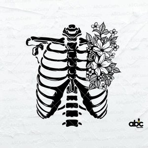 Ribcage Flowers Svg File | Skeleton Ribs Floral Svg | Bones Svg | Skeleton Flower Svg | Rib Cage Floral Svg | Halloween svg | Cutting Files