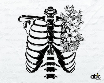 胸郭の花の SVG ファイル | スケルトンの肋骨の花の SVG | 骨の SVG | スケルトンの花の SVG | 胸郭の花の SVG | ハロウィーンの SVG | 切り取りファイル