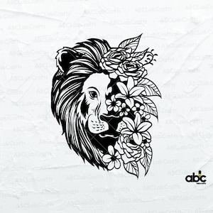 Lion Floral Svg File | Lion Head Svg | Lion Animal Svg | Lion Svg | Lion Flowers Svg | Floral animal Svg | Animal Flowers Svg | Cutfiles