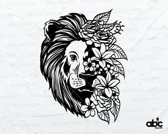 Lion Floral Svg File | Lion Head Svg | Lion Animal Svg | Lion Svg | Lion Flowers Svg | Floral animal Svg | Animal Flowers Svg | Cutfiles