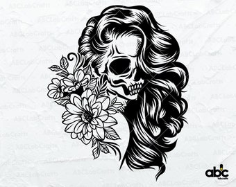 Floral Woman Skull Svg File | Floral Woman Svg | Skull Svg | Skeleton Girl Flowers Svg| Png DXF Jpg Eps File for Cricut Silhouette Printable