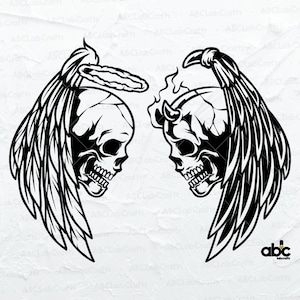 Angel & Devil Svg File | Good and Bad Skull Svg | Saint and Demon Svg | Skeleton Svg | Png DXF Jpg Eps File for Cricut Silhouette Printable