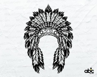 Native American Headdress Svg File | American Headdress Svg | Headdress Svg | Headdress Clipart | Native American Svg | Cutting File