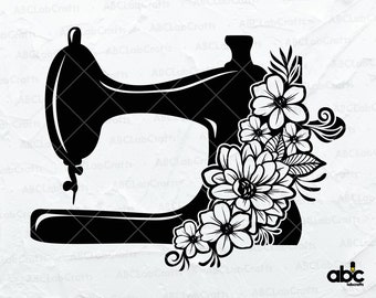 Máquina de costura com flores arquivo Svg | Máquina de costura floral Svg | Máquina de costura Svg | Costura Svg | Artesanato Svg | Esgotos Svg | Arquivos de corte