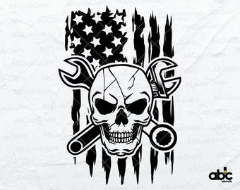 US Skull Mechanic Svg File | Wrenches Svg | Mechanic Skull | Mechanic Svg | Mechanic Shirt | Patriotic Mechanic Svg | Cut Files