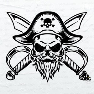 Pirate Skull Svg File | Pirate Clipart | Pirate Vector | Pirate Svg | Skull Svg | Png DXF Jpg Eps File for Cricut Silhouette Printable