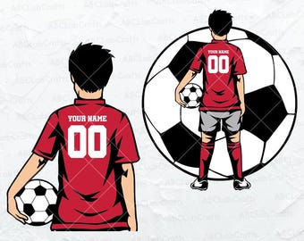 Plik SVG gracza piłki nożnej dla dzieci | Spersonalizowane grafiki piłkarskie | Piłka nożna Kliparty | Pliki Soccer Kid Cutfile Dxf PNG EPS dla Cricut sylwetka do druku