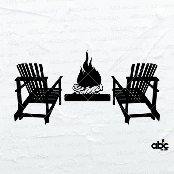Campfire Svg File | Adirondack Chairs Svg | Backyard Outdoor Svg | Patio Fire Pit Svg File | Cutting Files