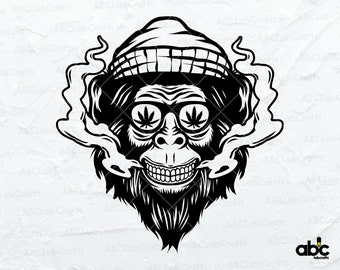 Rasta Monkey Smoking Joint Svg File | Smoking Cannabis Svg | Smoking Marijuana Joint Svg | Animal Smoking Weed | Gorrilla Smoking Joint