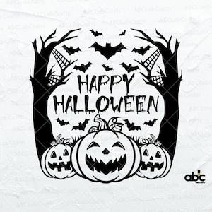 Happy Halloween Svg File | Pumpkin Svg | Bat Svg| Halloween Shirt | Happy Halloween Sign | Dxf Png Eps Files for Cricut Silhouette Printable