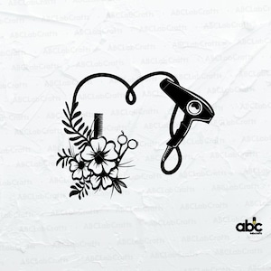 Floral Hair Dryer Heart Svg File | Hairstylist Svg | Beautician Svg | Hairdresser Svg | Cutting Files