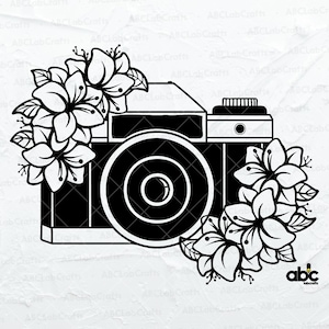 Blumen-Kamera-Svg-Datei | Kamera mit Blumen geschnitten Datei | Fotograf SVG | Kamera svg | Dxf Png Eps Dateien für Cricut Silhouette Printable