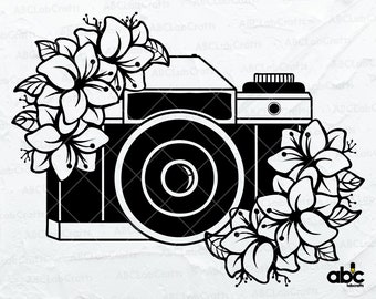 Blumen-Kamera-Svg-Datei | Kamera mit Blumen geschnitten Datei | Fotograf SVG | Kamera svg | Dxf Png Eps Dateien für Cricut Silhouette Printable