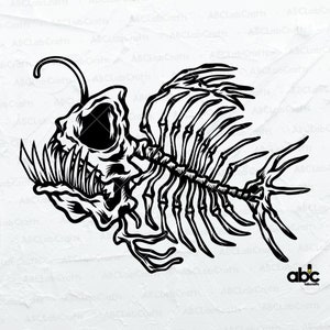 Skeleton Fish Svg File | Fish Bone | Aquatic Svg | Angler Fish Svg | Sea Monster Svg | Png DXF Jpg Eps File for Cricut Silhouette Printable