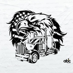 US Eagle Semi Truck Svg File | Trucker Dad Clipart | Truck Driver | USA Patriotic Shirt | Dxf Png Eps Files for Cricut Silhouette Printable