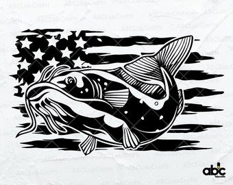 USA Cat Fish Svg File | Fishing Shirt Png | Lake Monster Sea Animal Stencil | Fish Life | Dxf Png Eps Files for Cricut Silhouette Printable