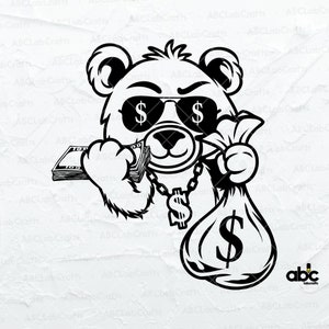 Gangster Teddy Money Bill Svg File | Gangster Animal Svg | Cool Kid Hipster Bear Svg | Png DXF Jpg Eps File for Cricut Silhouette Printable