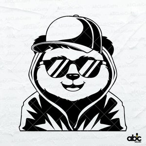 Archivo Svg de dedo medio de panda, Panda lindo Svg, Panda gángster Svg, Panda de hip hop genial, Archivos Dxf Png Eps para silueta de Cricut imprimible