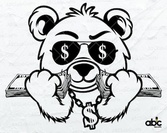 Teddy Bear King Money Bag Svg File | Scar Face Bandage Rich Savage Hip Hop Gangster | Png DXF Jpg Eps File for Cricut Silhouette Printable